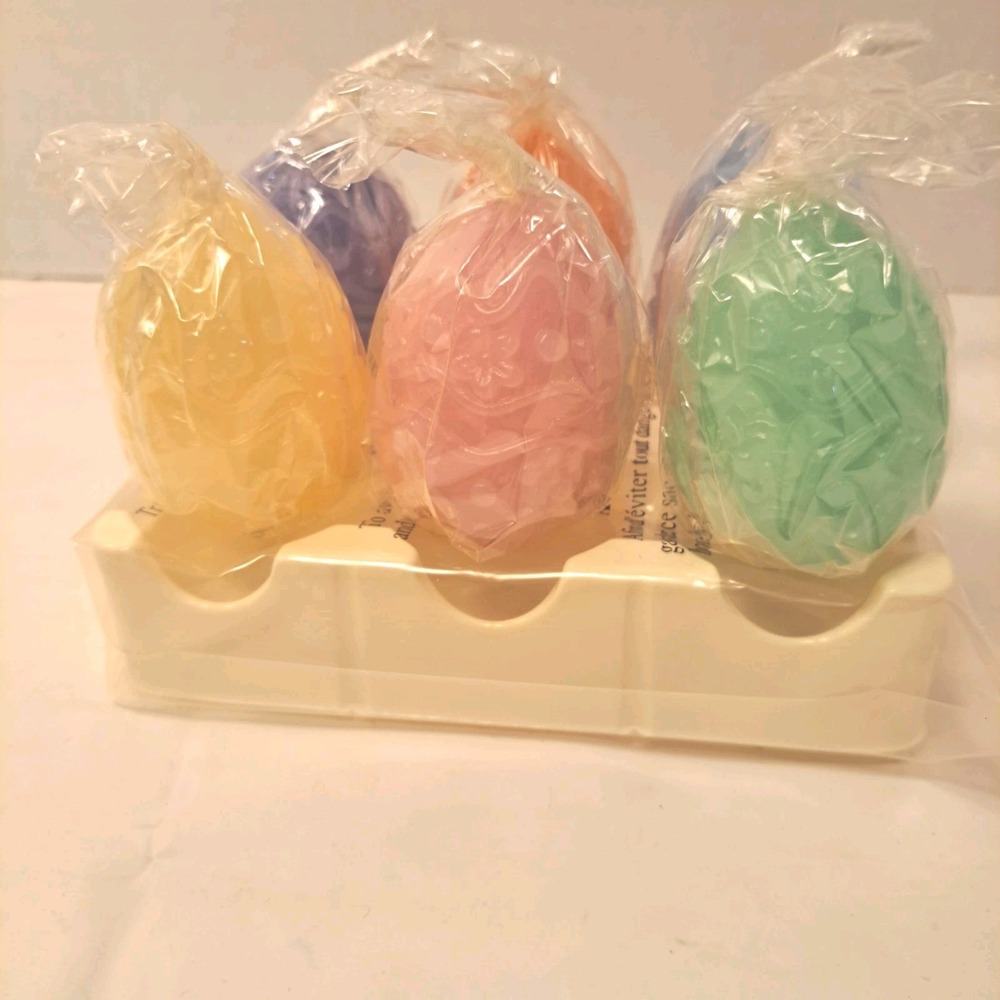 Vintage Avon Easter Egg Shaped Candles Lot of 6 Colors with holder  2.5" NOS!